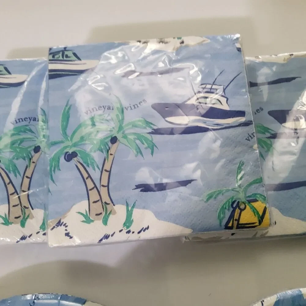 Vineyard Vines Boating Beach Vacation (30) Snack Plates, (30) Beverage Napkins